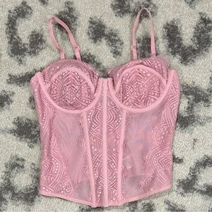 Garage light baby pink lace corset spaghetti strap string going out party top